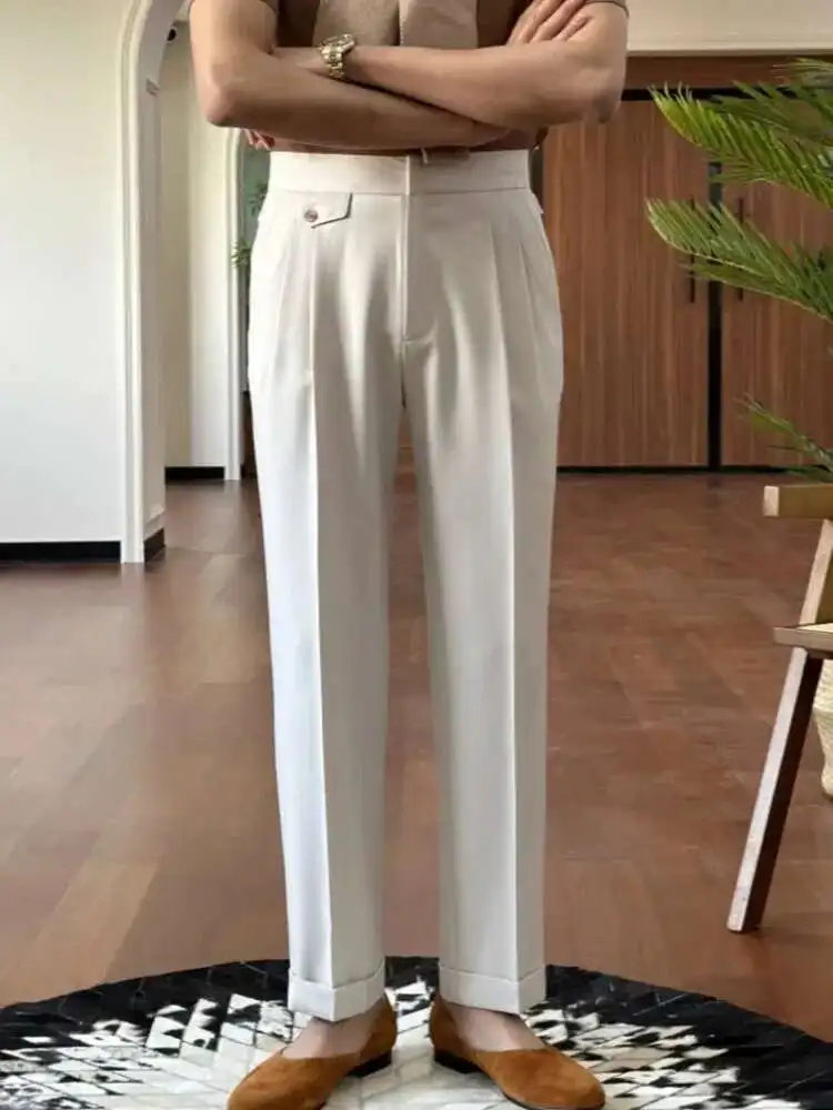 Calças formais dos homens calças sociais calça para homem de cintura alta versátil negócios casual terno calças pantalones hombre 2025