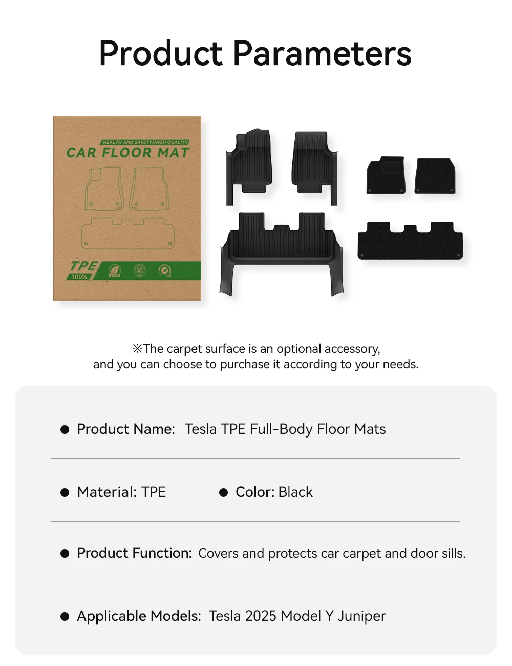YZ TPE Car Floor Mats for Tesla Model Y Juniper 2025 2026 Luggage Mat Set Four Seasons Waterproof Anti-slip Trunk Mat