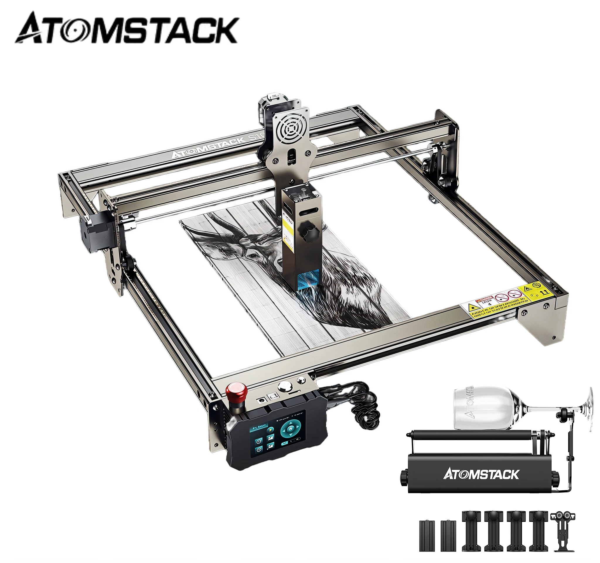 

ATOMSTACK S10 Pro 50W CNC Laser Engraving Cutting Machine Whit R3 PRO Roller 410X400mm Engraving Area Eye Protection Design