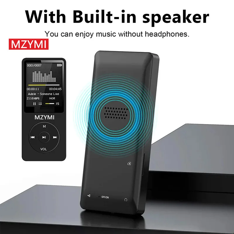 MZYMI Mp3 Mp4 Player 16 GB Memory Card Portable Digital Screen Music FM Radio Voice Record Built-in HD Speaker With Photo Viewe