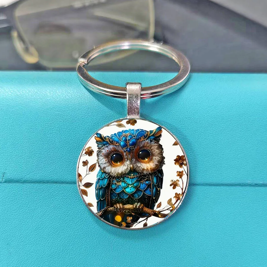 Vintage Mosaic Owl Pendant Key Holder Fashion Bag Charms Stained Glass Style  Accessory Keychain for Men Women view 3