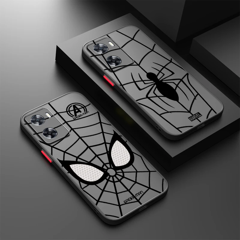 Marvel Luxury Logo Spider Man Frosted Translucent For OPPO X5 X3 A54S A5 A94 A16 A53S A57 A74 A72 A96 A98 A78 5G Funda