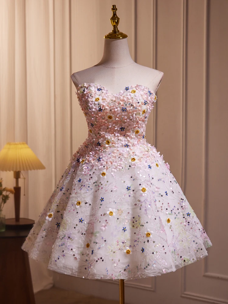 Retro Flower Mesh Dress Stage Performance Short Cute Princess Dress Light Luxury Temperament Party Photo Dress