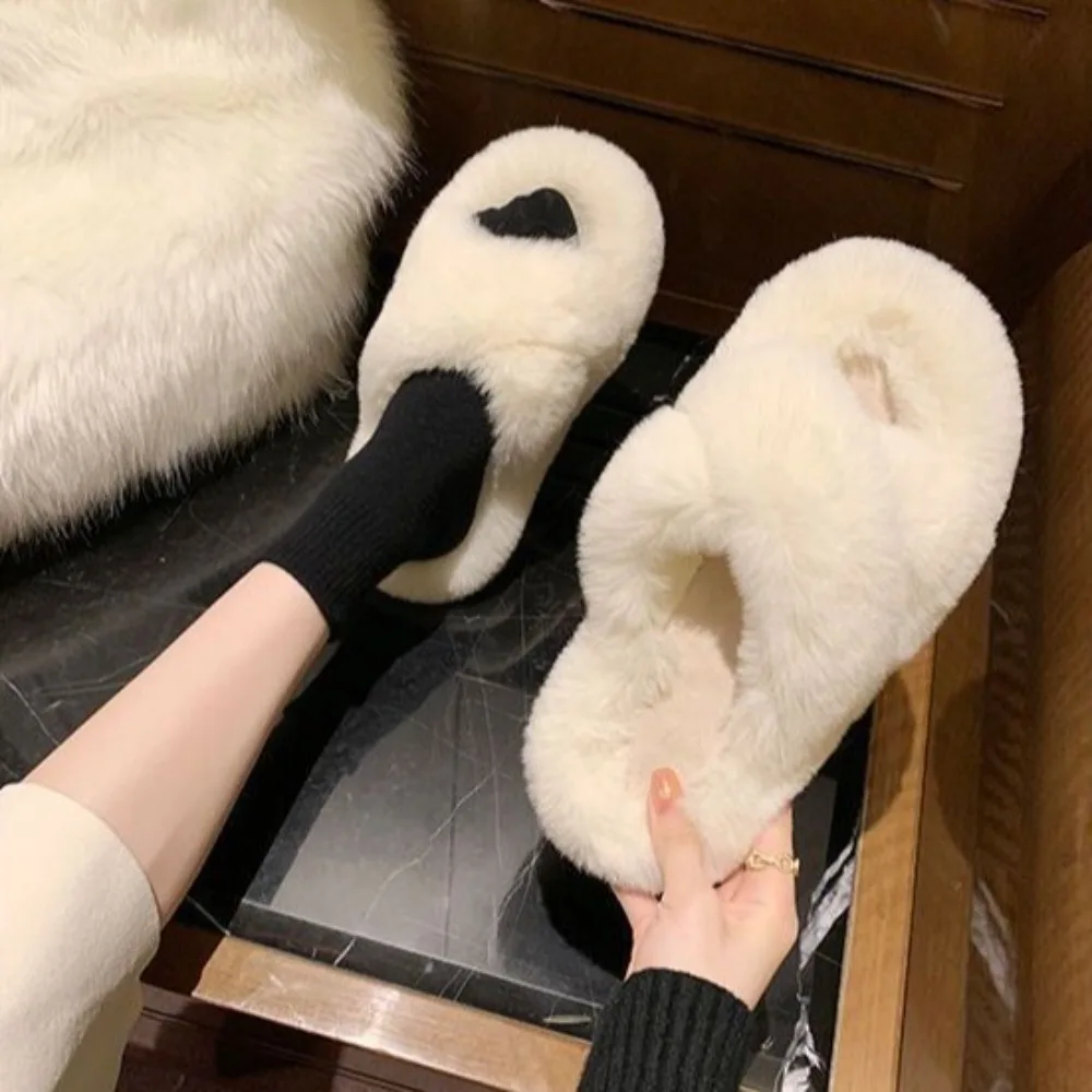 

Повседневные домашние тапочки-слайды с открытым носком, нескользящие, с мехом, однотонные, плоская подошва, для дома