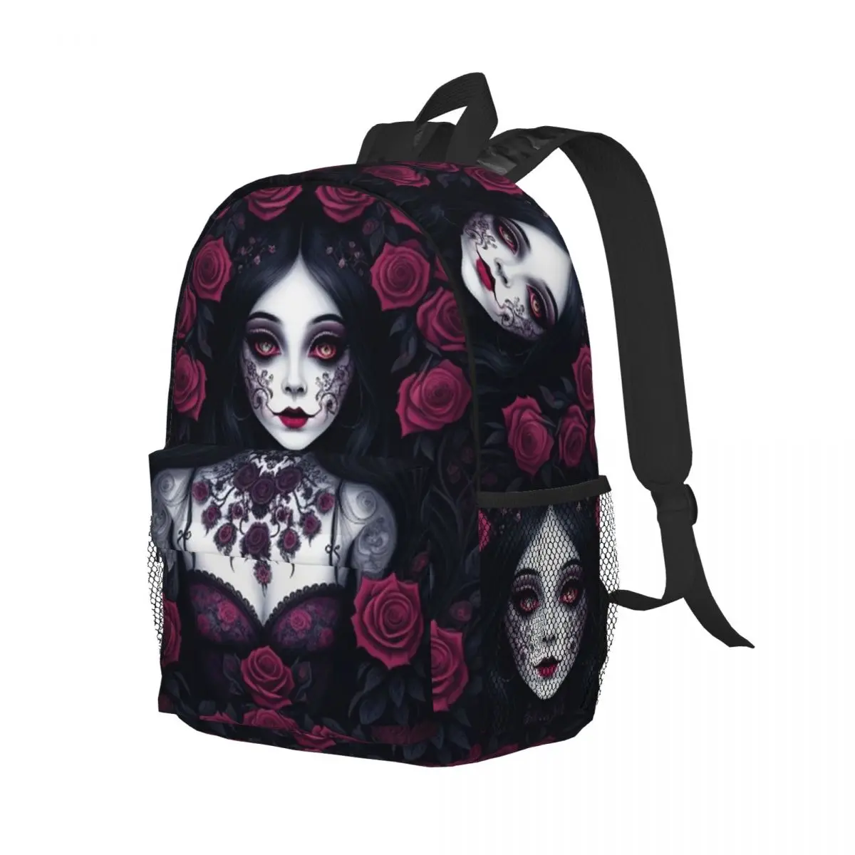 

Темная готическая кукла с красными розами, рюкзак, студенческая сумка для книг для мальчиков и девочек, детская школьная сумка, сумки на плечо для ноутбука для мужчин и женщин