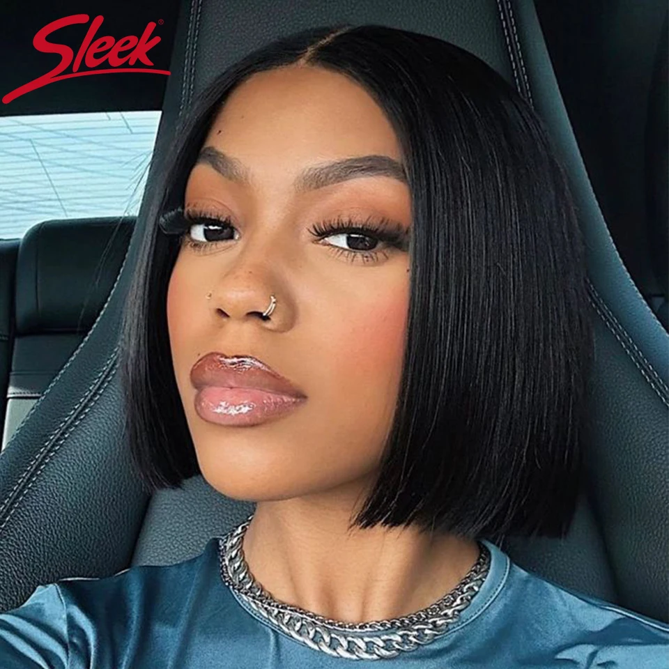 Sleek Straight Bob Human Hair Wigs For Women 10 Inch Short 13X6X1 Lace Front Wigs Natural Black 100% Real Brazilian Hair Wigs