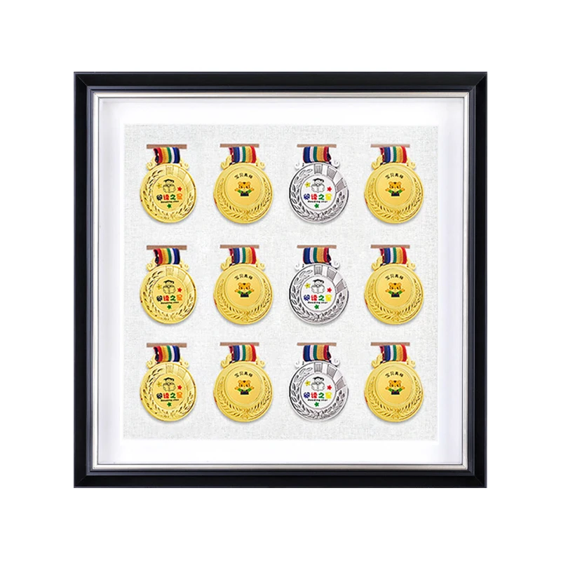 Solid Wood Medal Display Box Frame Marathon Sports Honor Medal Badge Picture Frame For Wall