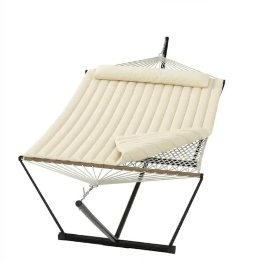 

2 Person Portable Double Hammock for Outdoor with Pillow, Heavy Duty Portable Hammock with Adjustable Steel Stand for Patio, Ga