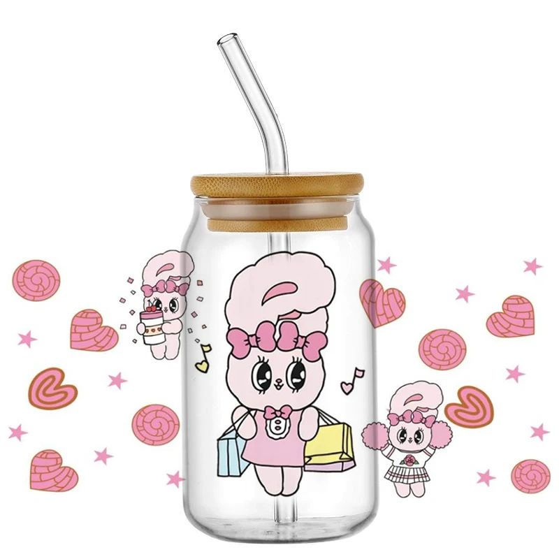 

Новый дизайн Kawaii Esther Bunny 3D УФ DTF Cup Wraps для 16 унций Водонепроницаемая УФ-переносная наклейка DTF Очки Кружка DIY Wrap Sticker
