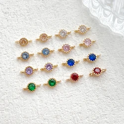 5PCS 4 * 8mm  Brass Gilded Zircon Double Hanging Ring Small Pendant  DIY Jewelry Charm Handmade Necklace Connection Accessories