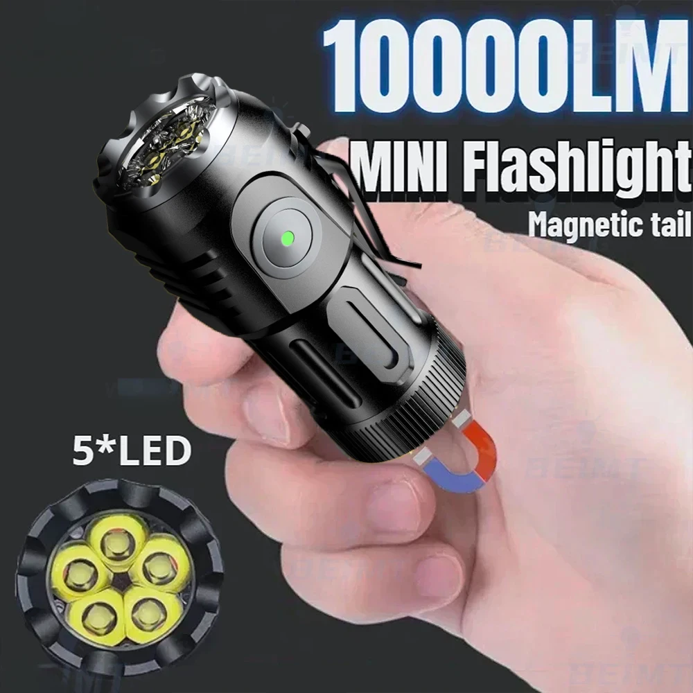 

10000LM Mini 5*Led Flashlights USB Rechargeable with 18350 Battery Strong Powerful Outdoor Torch Camping Lamp COB Work Light