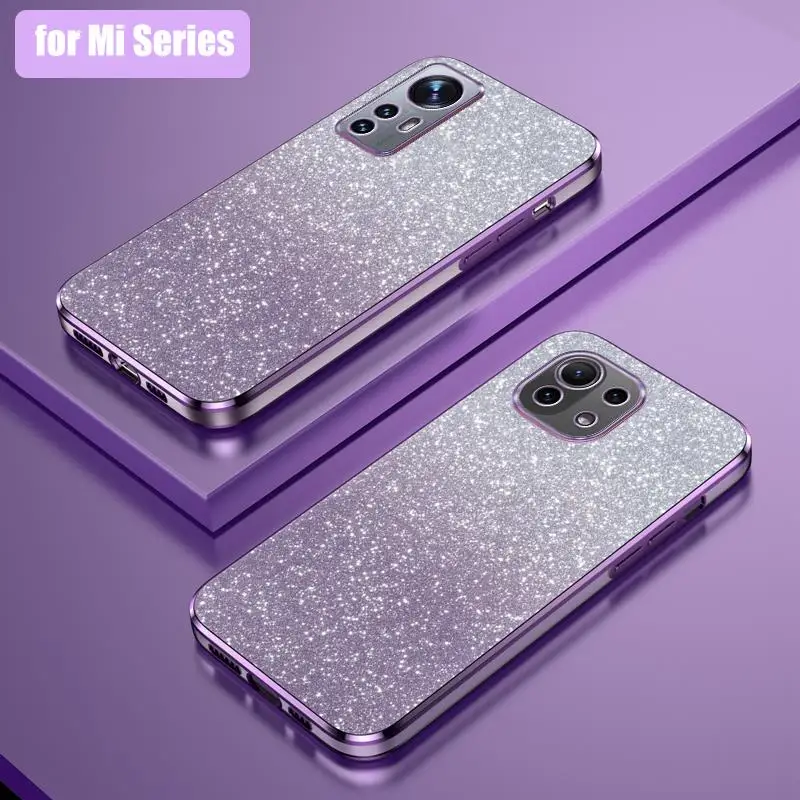 Mi11 11lite 12lite Luxury Glitter Gradient Plating Case For Xiaomi Mi 12 11 Lite 5g Ne Pro Women Soft Silicone Back Cover Mi12