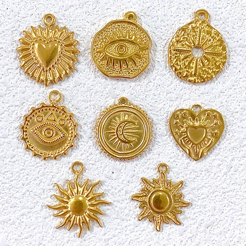 3/7pcs Vintage Matte Gold Stainless Steel Charms Sun Star Heart Pendant For Necklace Earring Diy Jewelry Make