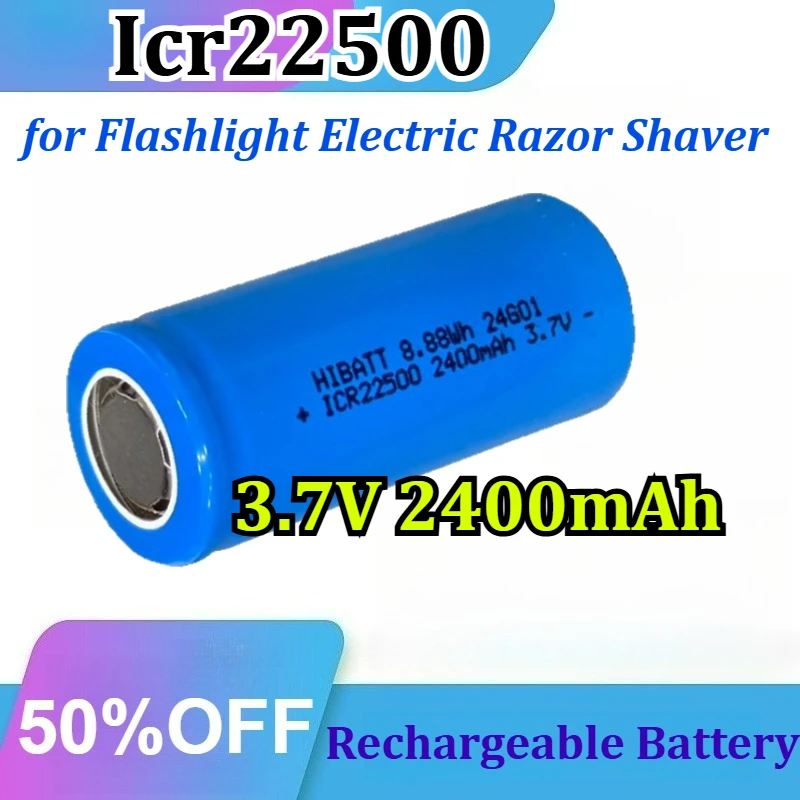 Icr22500 3.7V 2400mAh Flat Top Pointed Tip for Flashlight Electric Razor Shaver Lithium Ion Li-ion Cell Rechargeable Battery