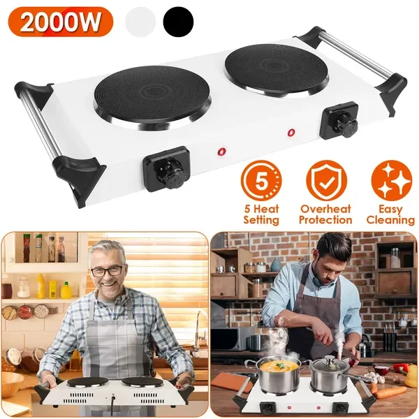 

2000W Dual Burner Electric Hot Plate with 5 Temp Settings, Portable Handles, RV Countertop Stove