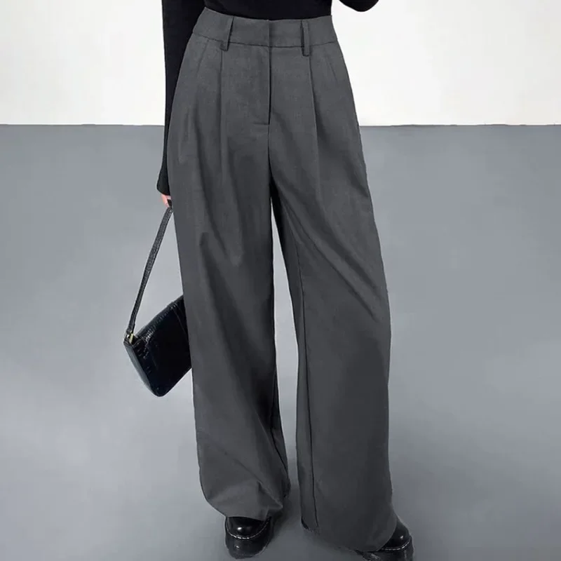 

Deeptown Baggy Elegant Black Suit Pants Women Casual Classical Wide Old Money Office Grey Trousers Basic High Waist Korean