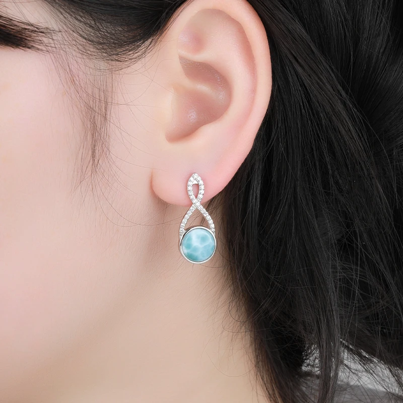 XYOP 2025 Jewelry 925 sterling silver Contracted Round Zircon Larimar Earrings For Women Customized wholesale Gifts