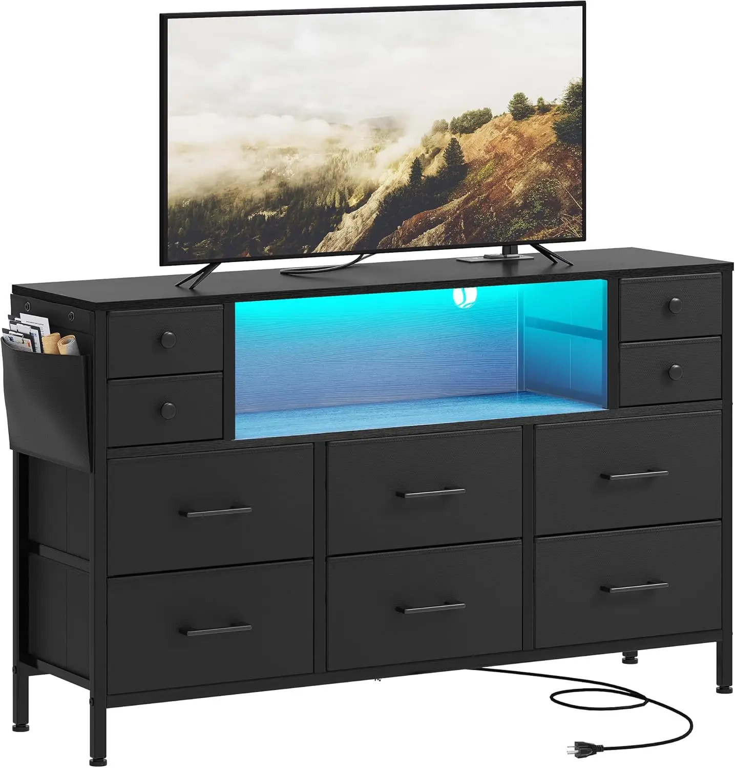 

TV Stand with Charging Station, Dresser TV Stand for 55'', 10 Drawer Dresser for Room, Media TV Console Table with Side