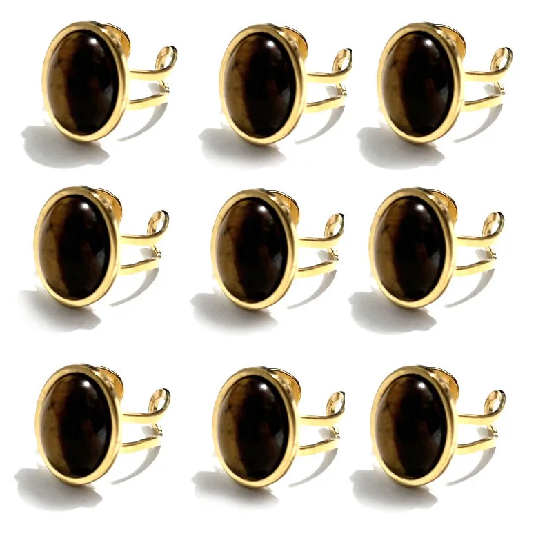 

20pcs Oval Natural Stone Stainless Steel Open Rings Reiki Healing Crystal Finger Jewelry
