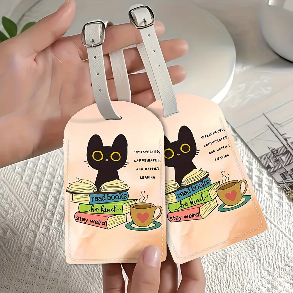 Cat Travel Luggage Tag with Name Information Id Card PU Material Material Travel Accessories Luggage Identification Tag