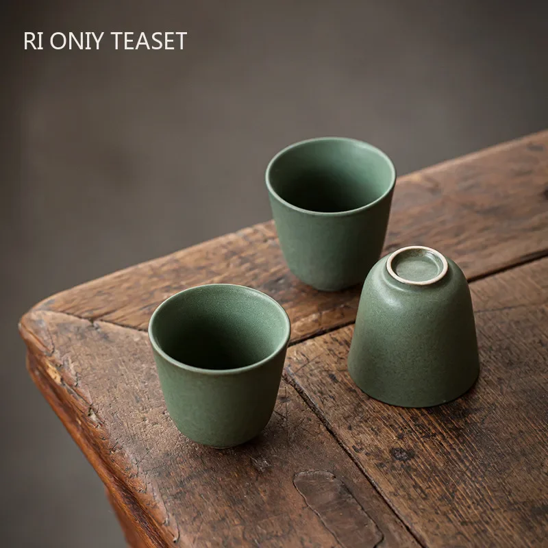 1 Pc Japanese Green Ceramic Teacup Travel Meditation Cup Handmade Pottery Tea Bowl Master Tea Cup Household Tea Set 50ml