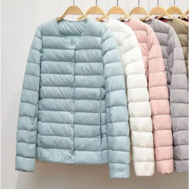 

Women Liner Duck Down Jacket O-neck Variable V-neck 2024 New Female Winter Keep Warm Collarless Ultralight Quilted Puffer Coat
