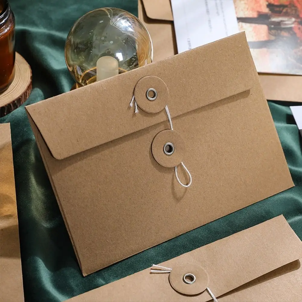 20pcs with String Tie Closure Clasp Kraft Paper Envelopes Invitation Card Retro Simple Archive Bag European Style High Grade