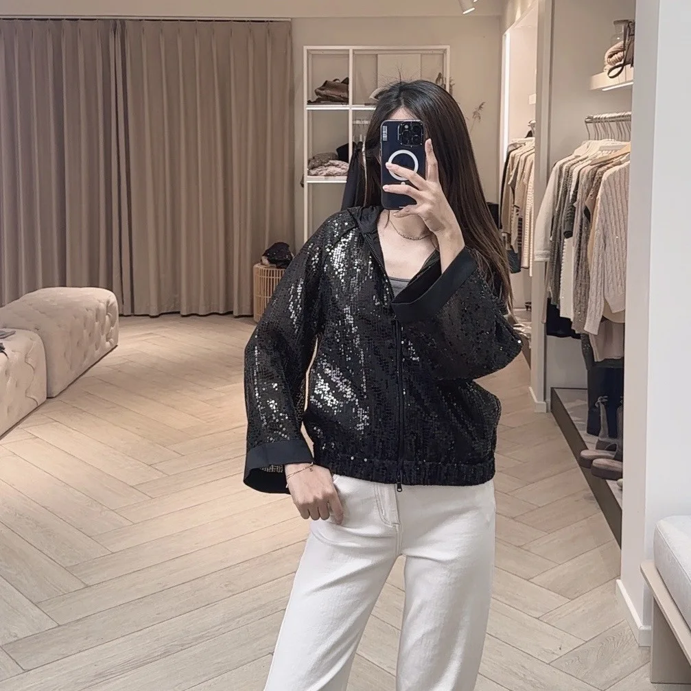 Short Sunscreen Cota for Ladies 2024 New Summer Spring Sequin Decoration Casual Long Sleeve Thin Jackets