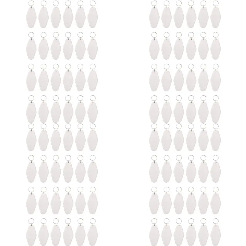 PERFECT MODERN 96 Pcs Vintage Motel Keychain DIY Blank Hotel Keychains Heat Transfer Blank Keychains Bulk Sublimation (White)