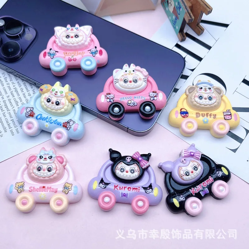 2pcs car labubu cartoon resin flatback supplies diy kawaii resin accessories crafts materials scrapbooking embellishment