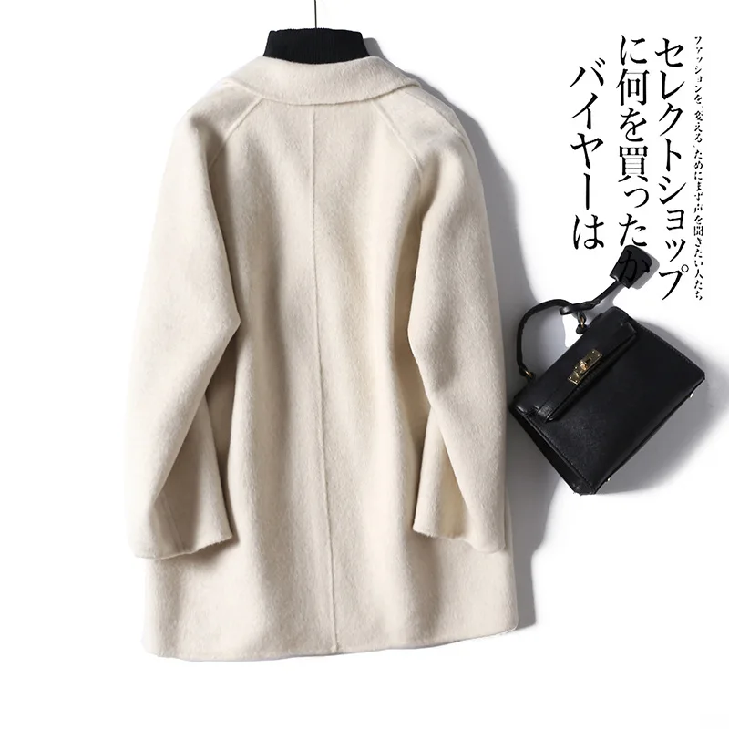 

Двубортное свободное двустороннее кашемировое пальто с большими карманами, новинка 2023, женское утепленное шерстяное пальто средней и длинной длины