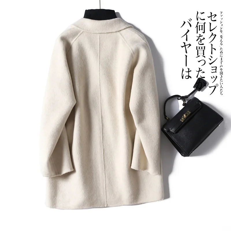 Double-breasted large pockets loose double-sided cashmere coat medium and long 2023 new long-haired thickened woolen coat women