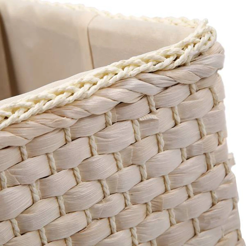 Manual Woven Storage Basket Handmade Laundry Wicker Baskets Sundries Organizer Clothes Toys Container Decoration -White