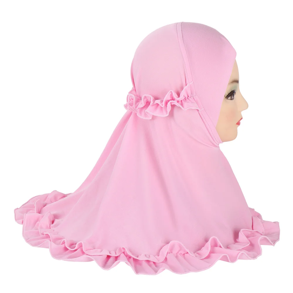 New Sweet Girl Hijab Cap Scarf Kids Jersey Khimar Islam Turban Muslim Modest Cute Baby Bonnet Hijabs for 2-6 Years Old