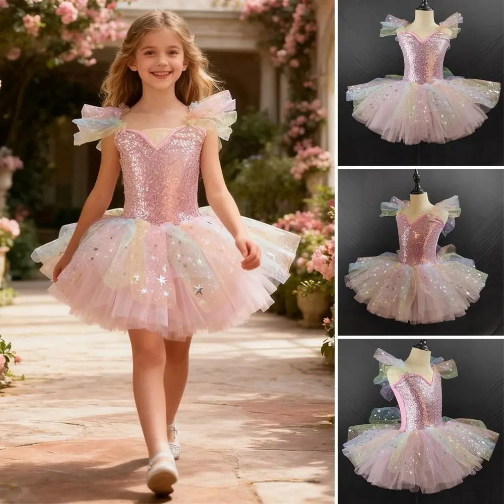 

Модное детское балетное платье с блестками, блестящее современное балетное платье-пачка, пышное праздничное платье, танцевальные костюмы для танцев