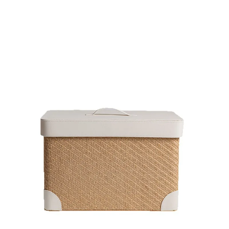 Jute hand-woven Italian fiber leather dirty clothes basket basket with lid multi-purpose storage box