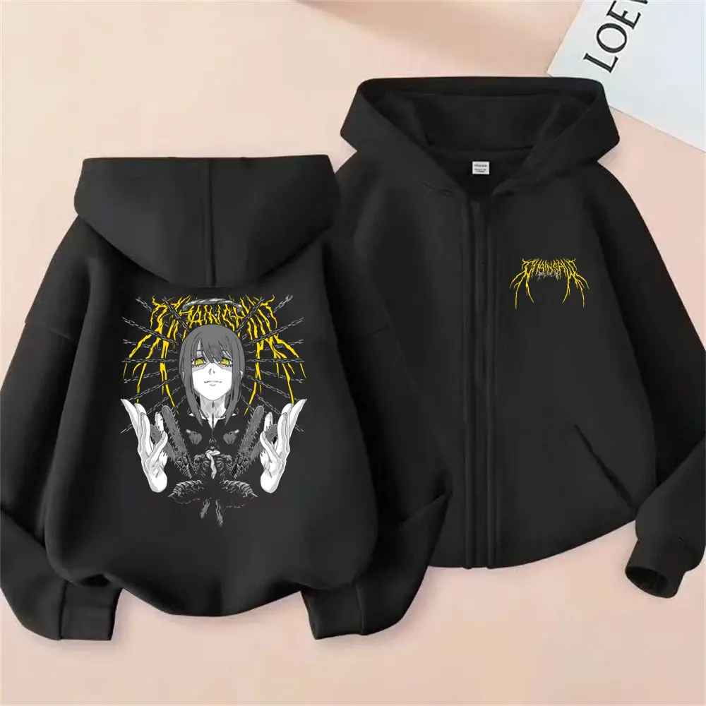 

Anime Chainsaw Man Denji and Makima Graphic Print Zipper Hoodie Men Women Clothing Manga Fashion Oversized Zip Up Jacket Coat