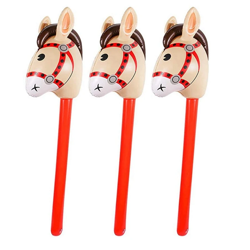 15 PCS Inflatable Horse Heads Cowgirl Stick PVC Balloon Outdoor Educational Toys For Children Babies Birthday Gifts