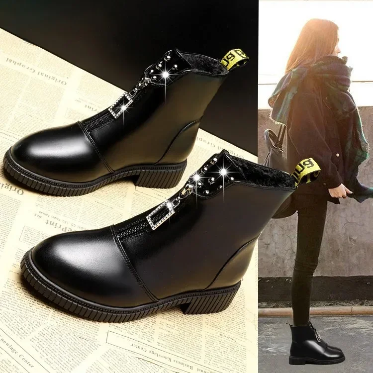 New Elite Beauty Boots Riveted Fashion Versatile Black Modern Boots British Style Anti slip Wear resistant Casual Short Boots