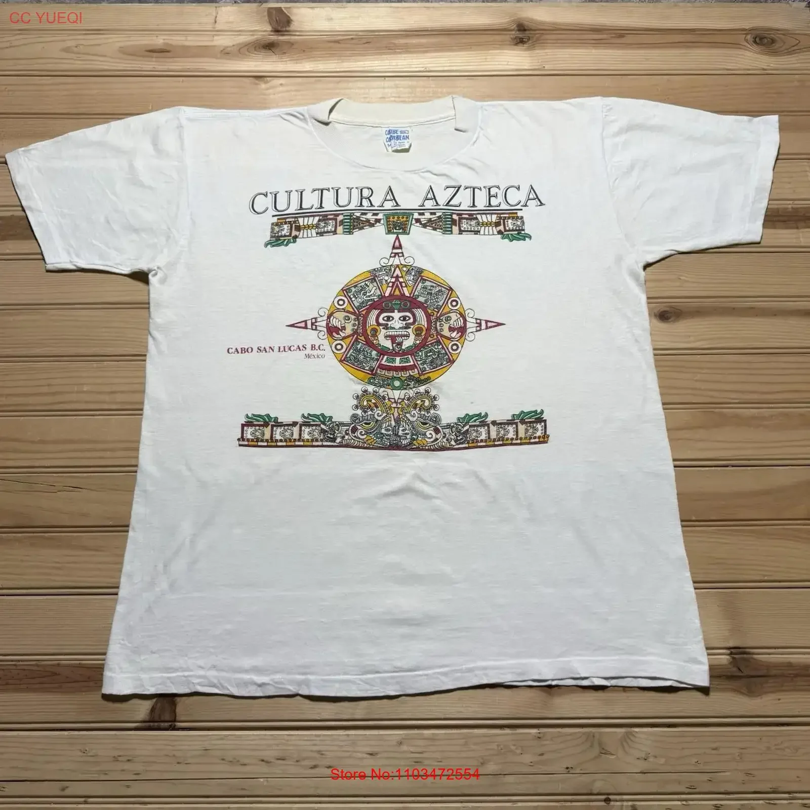 Vintage 90s Cultura Azteca Azteca Oro Cabo San Lucas BC México Camiseta Tamaño Mediano vintage Lavado Top Para Uso Diario Unisex