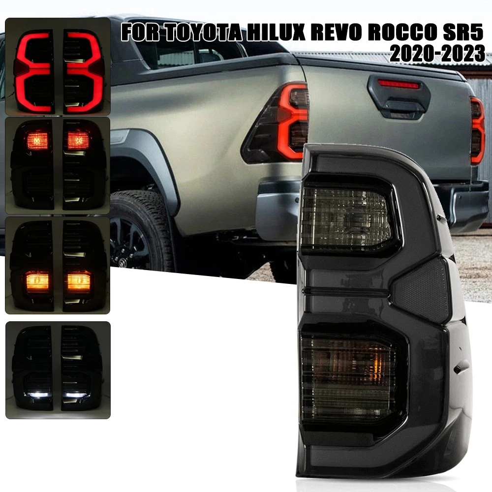 

For Toyota Hilux Revo Rocco SR5 Pickup Truck Smoked Taillights 2020-2022 Left/Right Rear Brake Taillights with Wiring Harness