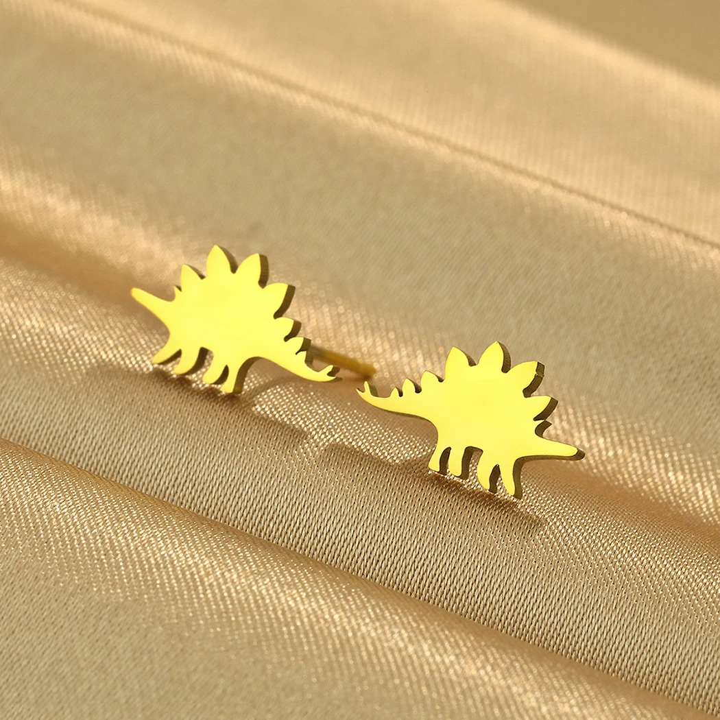 Todorova Funny Small Stegosaurus Stud Earrings Stainless Steel Cute Dinosaur Earrings for Women Vintage Jewelry Birthday Gift