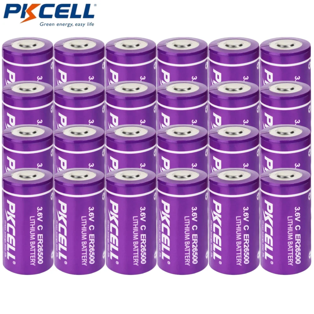 

PKCELL 24PCS ER26500 Non-rechargeable 3.6V Lithium Battery Li-SOCL2 C Size 9000mAh 3.6Volt Lithium Thionyl Chloride Battery