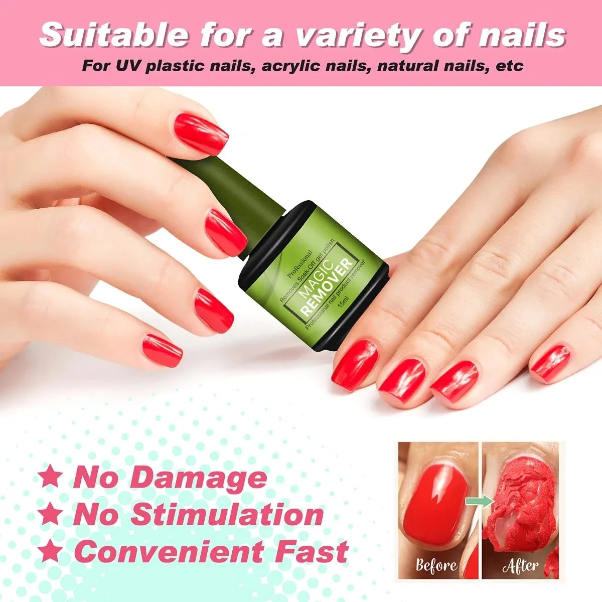 15ml Magic Remover Nail Gel Polish Remover UV Gel Polish Clean 3-5 Mins Fast Remover Semi Permanent Varnish Polish Cancel Glue