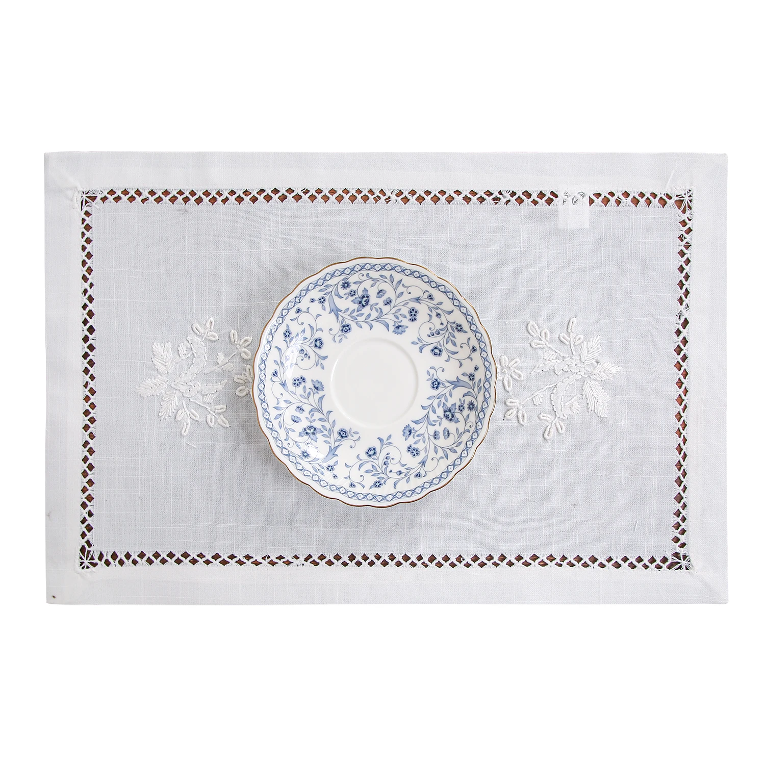 @Handmade 100% Vintage Placemat Hemstitched Embroidered by Hands, White, Beige, Slub Cotton, Eleganet, Luxurious  Table Deco