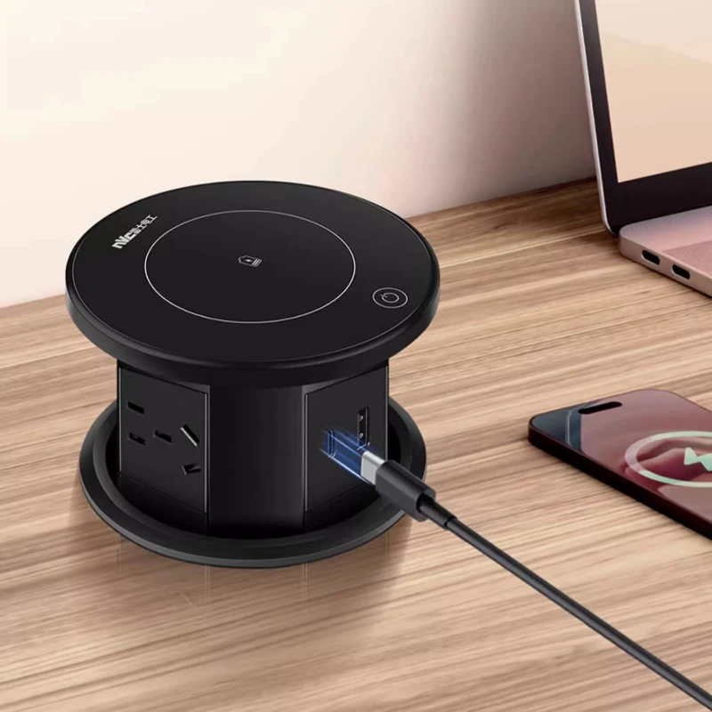 Electrician Lift Socket Embedded Wireless Charging Kitchen Smart Power Strip Hidden Island Desktop Socket Usb Socket