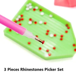 3Pcs Rhinestone Picker Set with Dotting Pen Container Storage Tray Sticky Clay for Nail Art Diamond Painting And Crafting