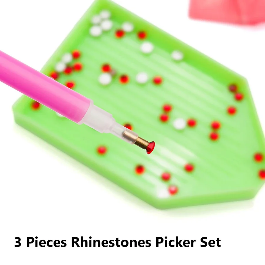 3Pcs Rhinestone Picker Set with Dotting Pen Container Storage Tray Sticky Clay for Nail Art Diamond Painting And Crafting
