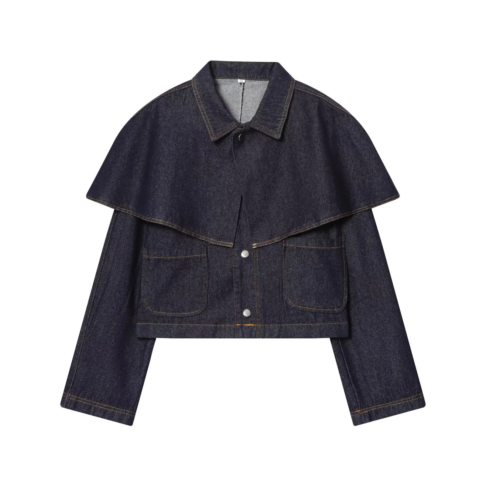 

Осенняя женская одежда, простая универсальная джинсовая куртка с короткой накидкой, модный однобортный топ с длинными рукавами и лацканами