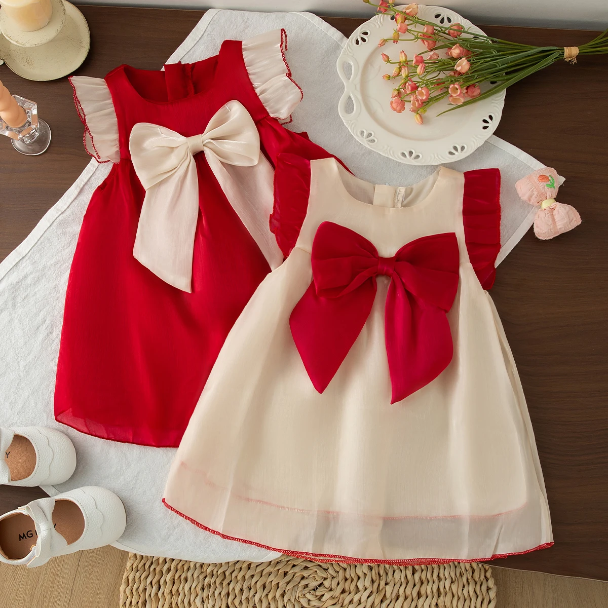 

Girls Dresses Summer Bow Mesh Solid Color Simple Fluffy Girl Kid's Dress Cute Gorgeous Baby Girl Princess Dress